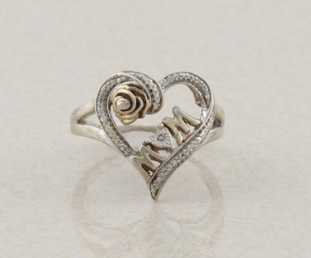 Sterling Silver Heart Flower Mom Ring Size 8 1/4
